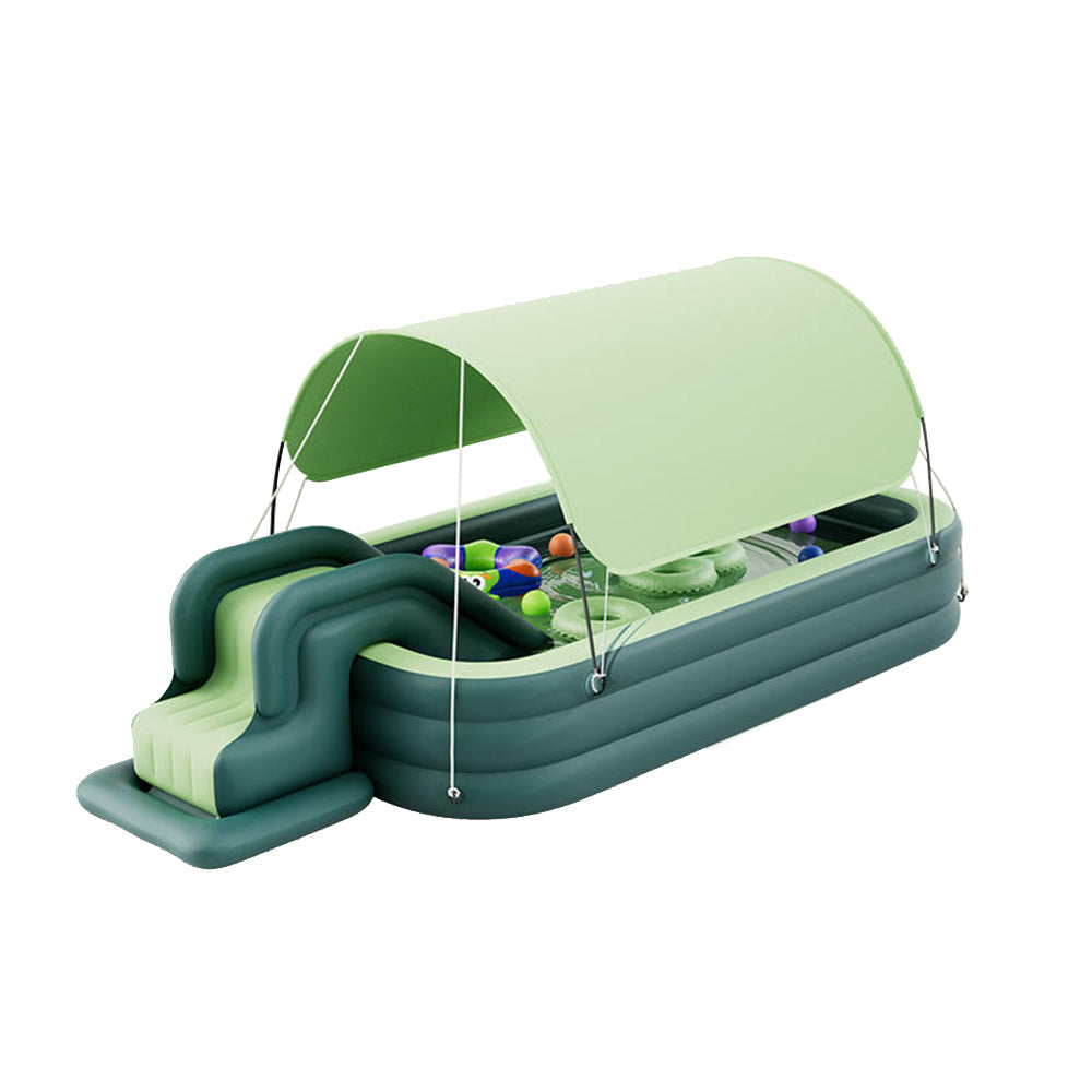AUSFUNKIDS 2.6m Inflatable Swimming Pool With Slide and Sunshade - Green
