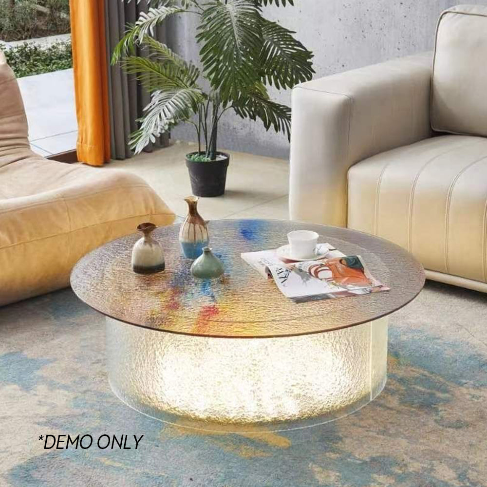 MASON TAYLOR 80/100/120CM Tempered Glass Coffee Table LED Light