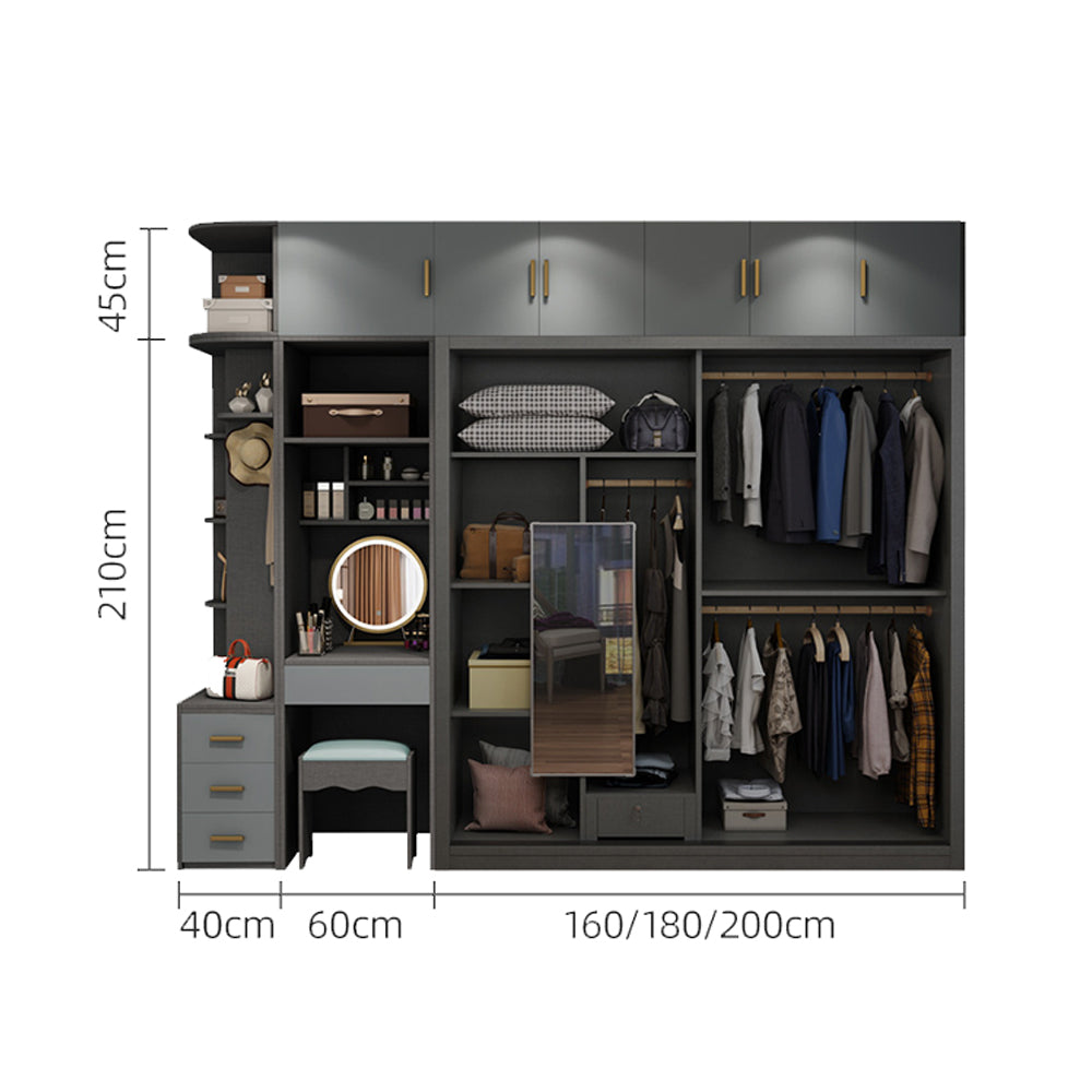 MASON TAYLOR Multifunctional Light Luxury Wardrobe w/Dressing Table - Grey&Gold